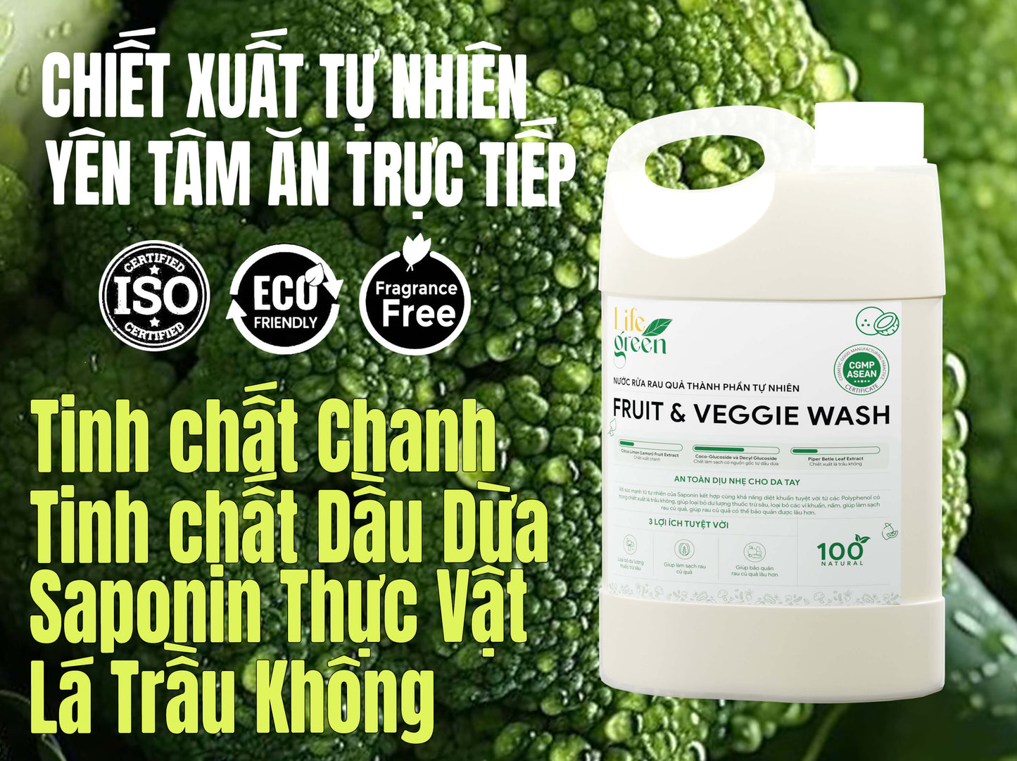 Nước Rửa Rau Củ Quả Sinh Học An Toàn Life Green 3 Lít