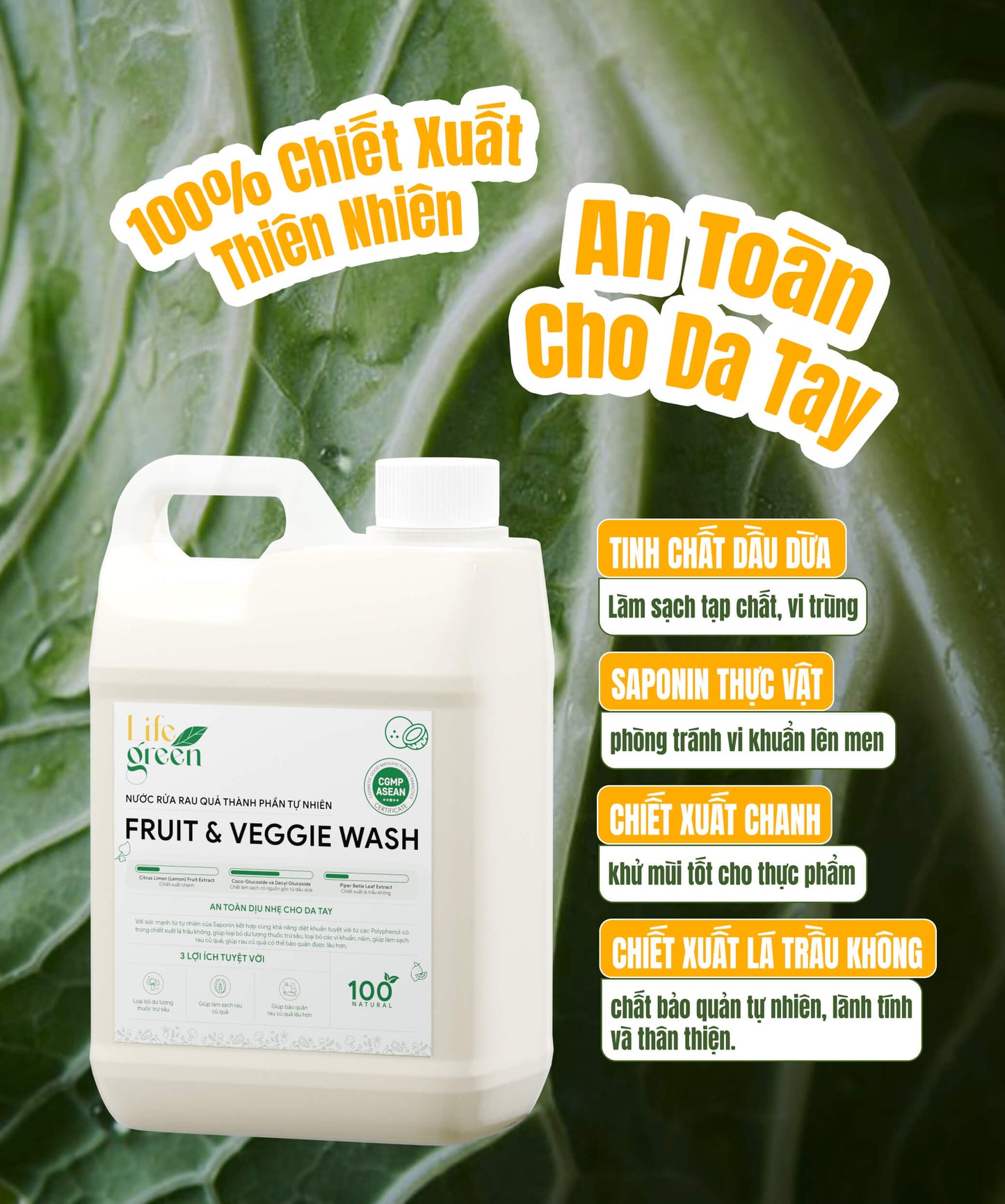 Nước Rửa Rau Củ Quả Life Green 2 Lít