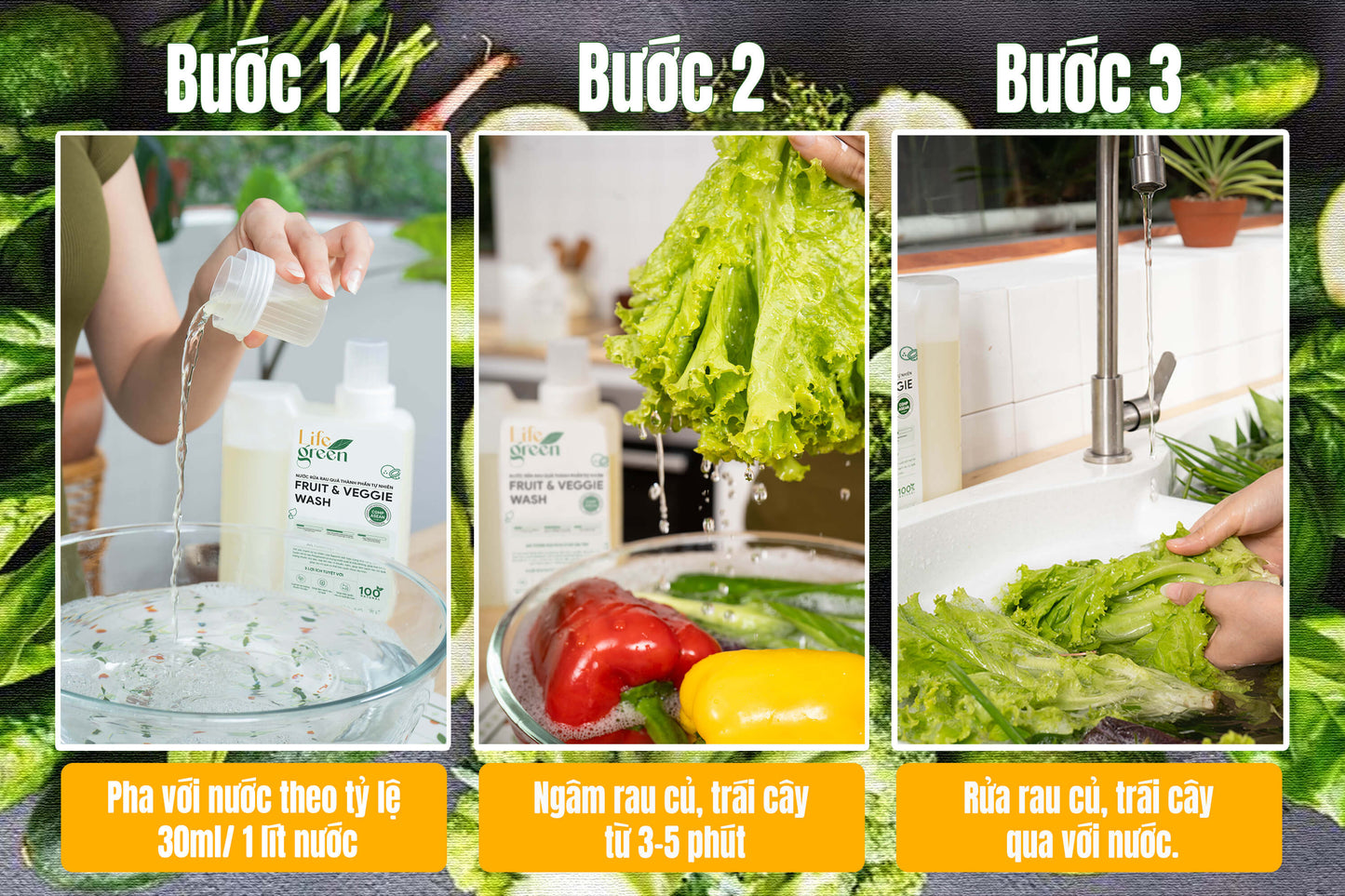 Nước Rửa Rau Củ Quả Sinh Học An Toàn Life Green 3 Lít