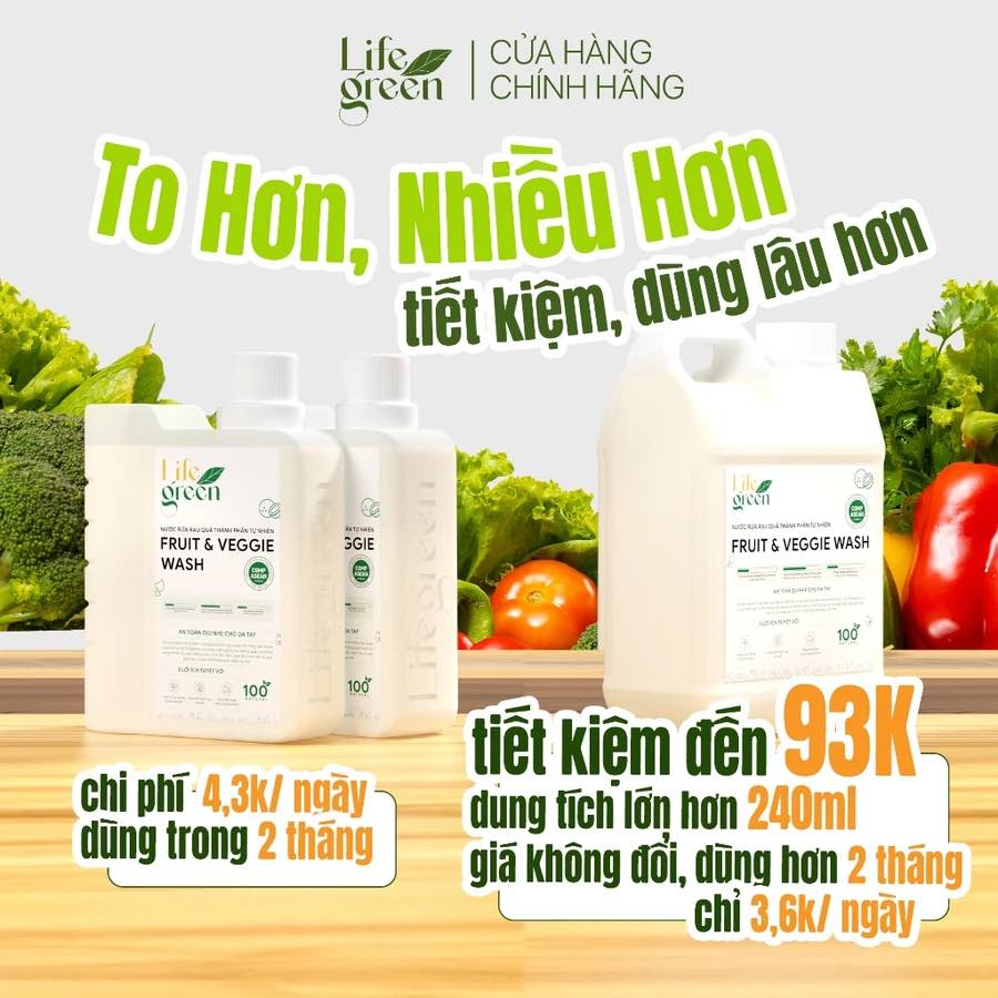 Nước Rửa Rau Củ Quả Life Green 2 Lít