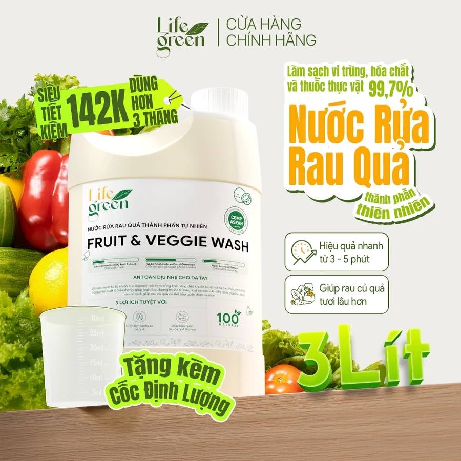 Nước Rửa Rau Củ Quả Sinh Học An Toàn Life Green 3 Lít