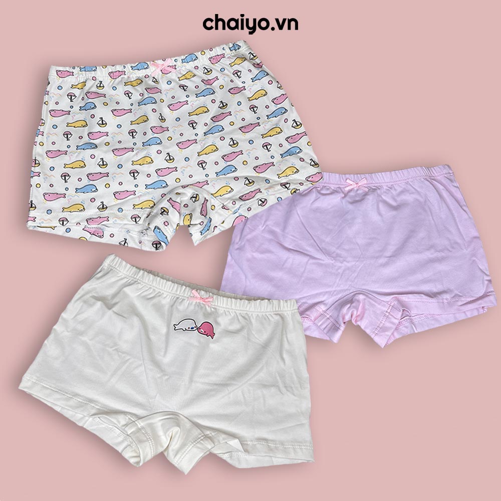 Quần lót đùi cho bé gái từ 2-12 tuổi organic cotton kháng khuẩn Set 3 cái