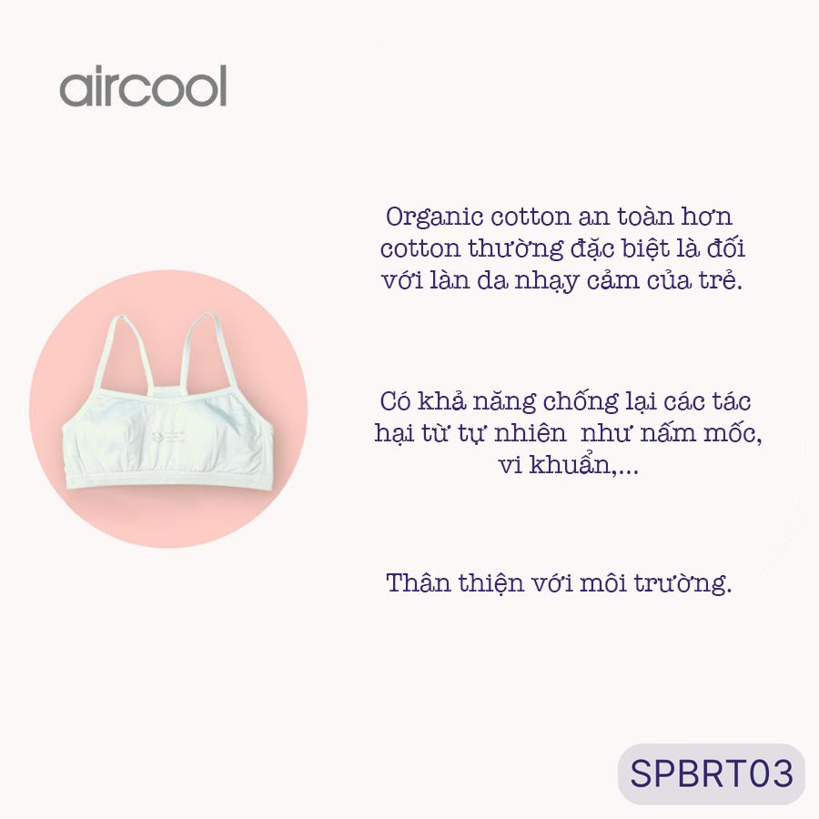 Áo lót áo lá dậy thì cho bé 8-15 tuổi Organic cotton co giãn 4 chiều SPBRT03-Aircool-chaiyo.vn