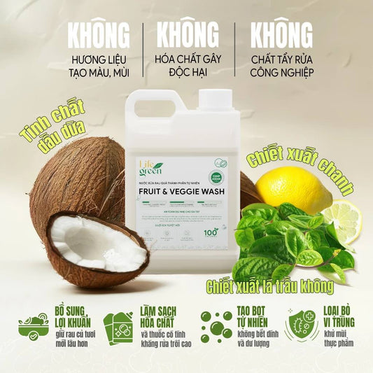Nước Rửa Rau Củ Quả Sinh Học An Toàn Life Green 3 Lít