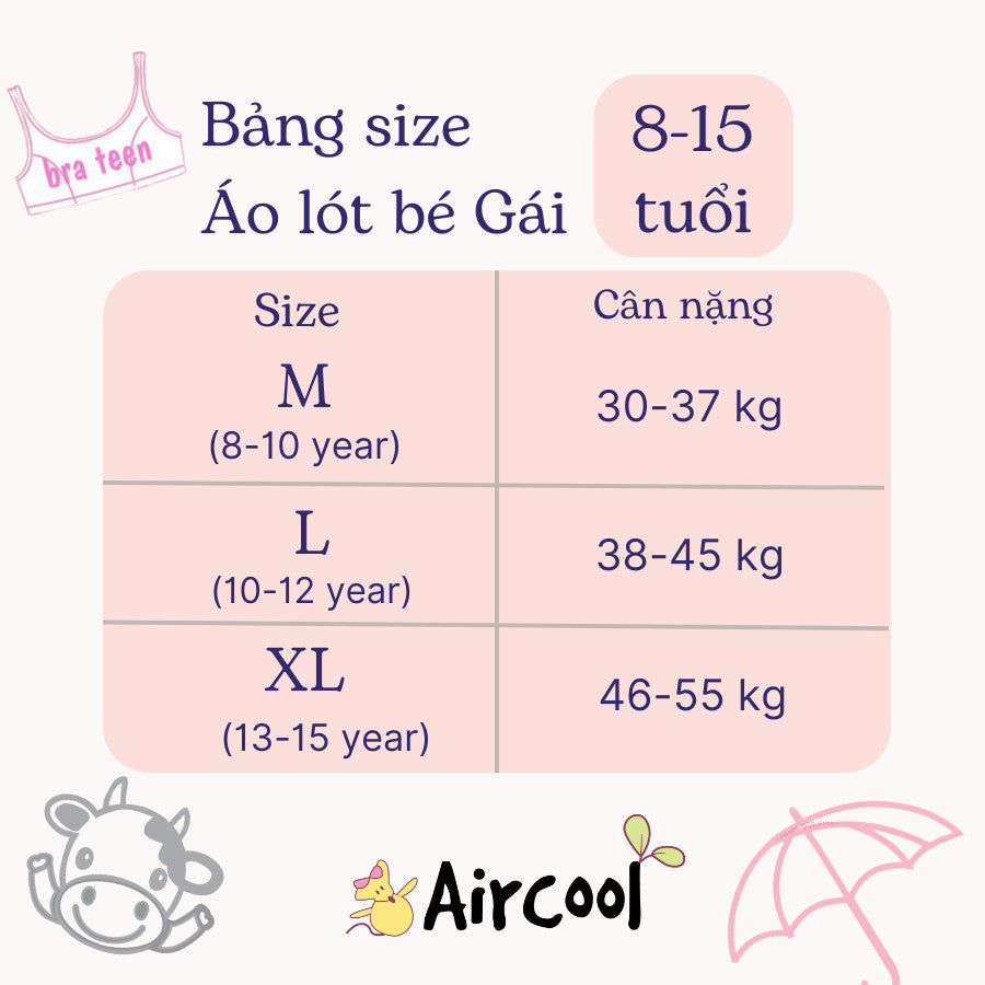 Áo lót Áo Lá học sinh không gọng sợi sồi cao cấp từ 8-15 tuổi-Aircool-chaiyo.vn