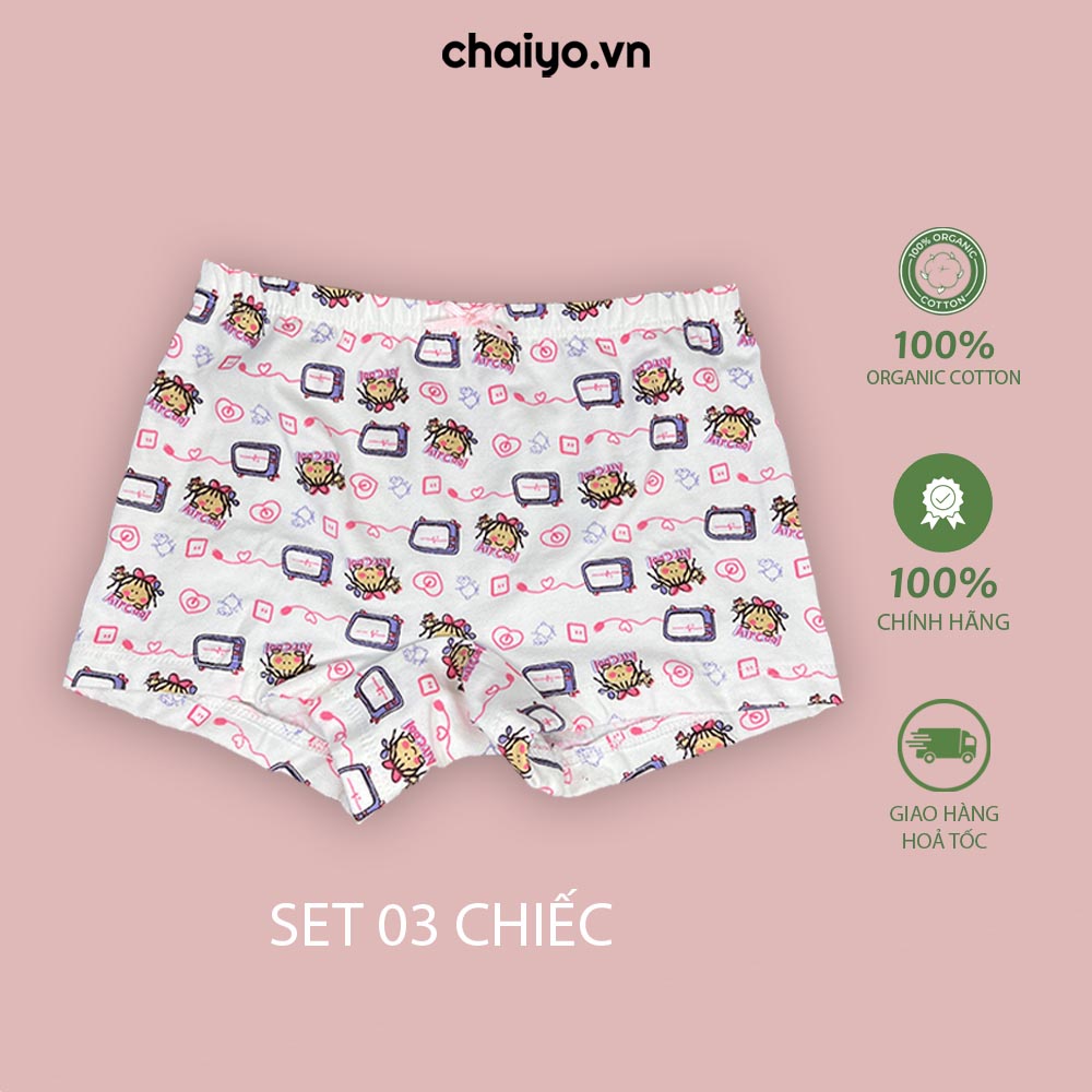 Quần lót dạng đùi cho bé gái 2-12 tuổi Organic Cotton Set Combo 3 cái-Aircool-chaiyo.vn