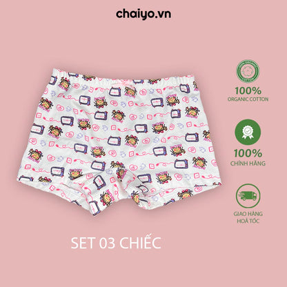 Quần lót dạng đùi cho bé gái 2-12 tuổi Organic Cotton Set Combo 3 cái-Aircool-chaiyo.vn