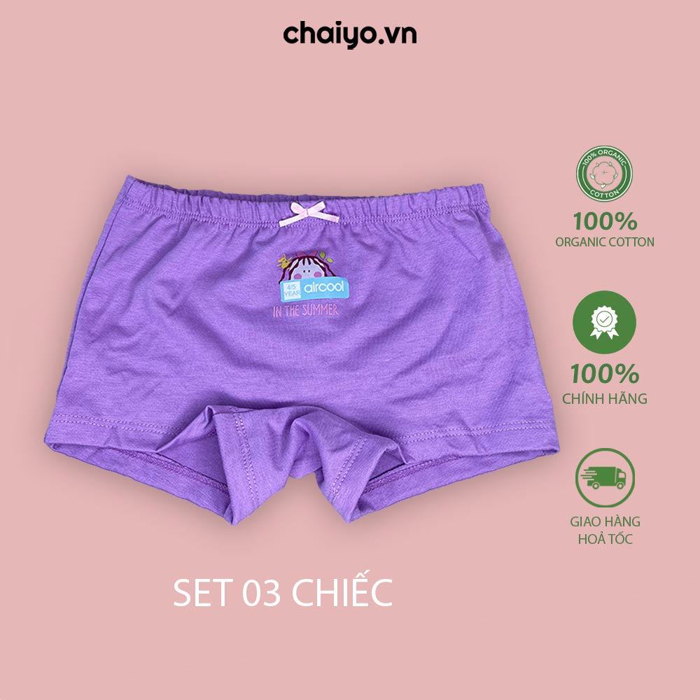 Quần lót dạng đùi cho bé gái 2-12 tuổi Organic Cotton Set Combo 3 cái-Aircool-chaiyo.vn