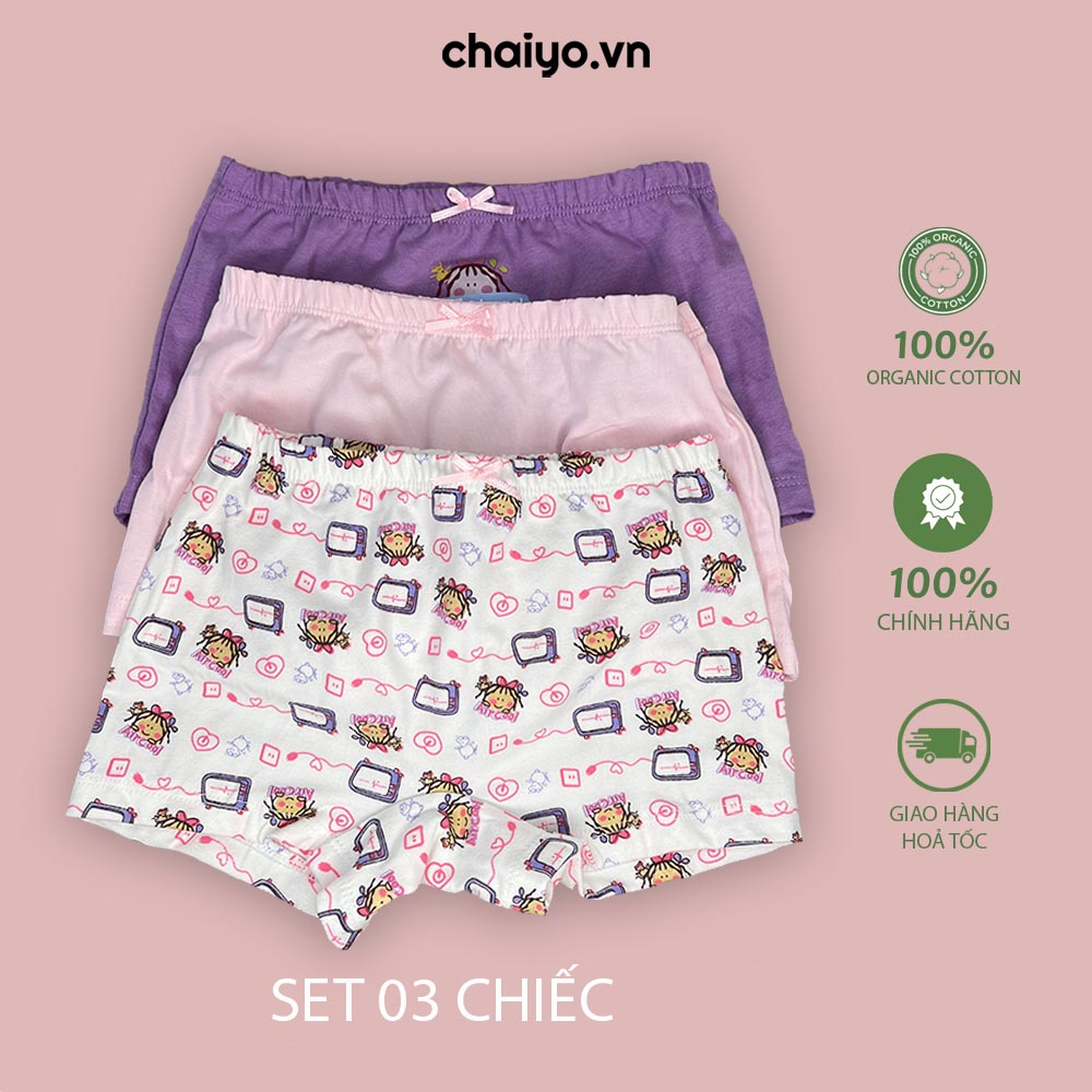 Quần lót dạng đùi cho bé gái 2-12 tuổi Organic Cotton Set Combo 3 cái-Aircool-chaiyo.vn