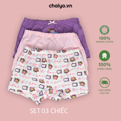 Quần lót dạng đùi cho bé gái 2-12 tuổi Organic Cotton Set Combo 3 cái-Aircool-chaiyo.vn