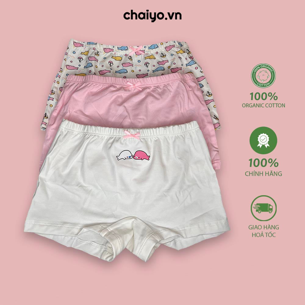 Quần lót đùi cho bé gái từ 2-12 tuổi organic cotton kháng khuẩn combo 3 cái-Aircool-chaiyo.vn