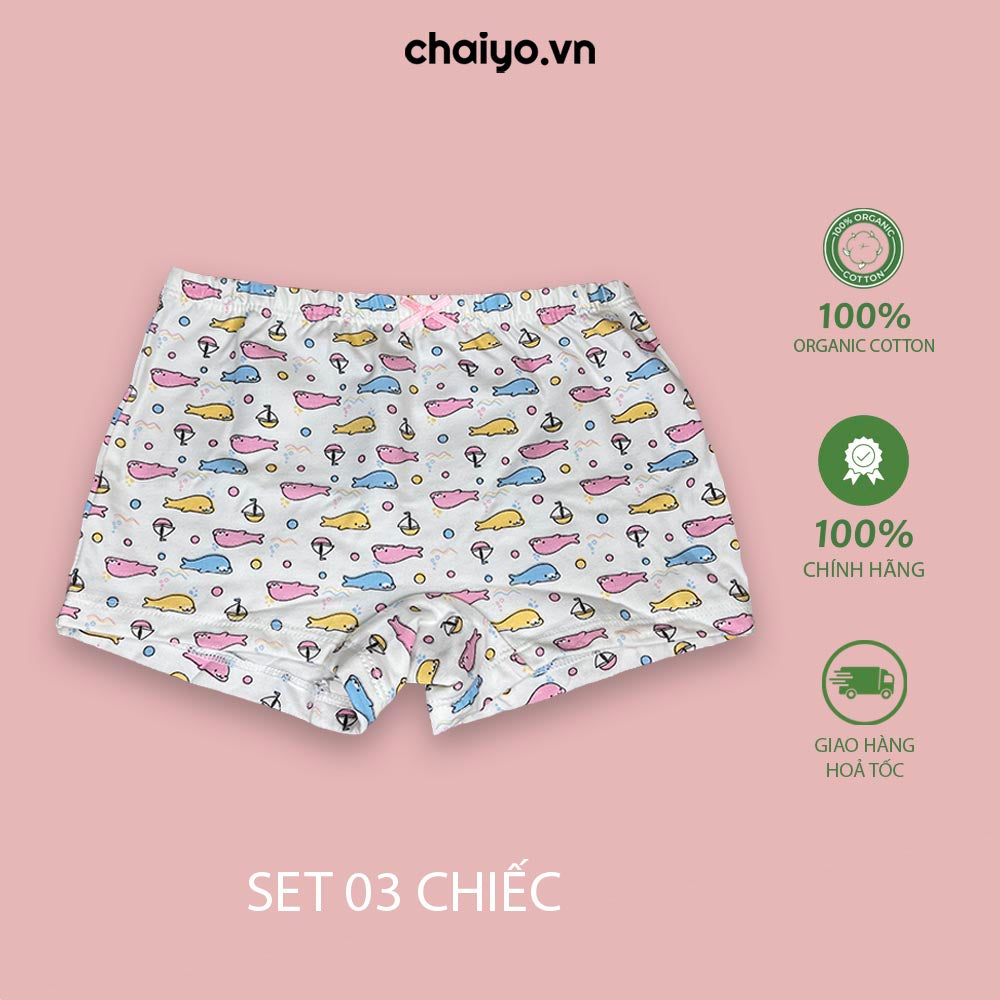 Quần lót đùi cho bé gái từ 2-12 tuổi organic cotton kháng khuẩn combo 3 cái-Aircool-chaiyo.vn