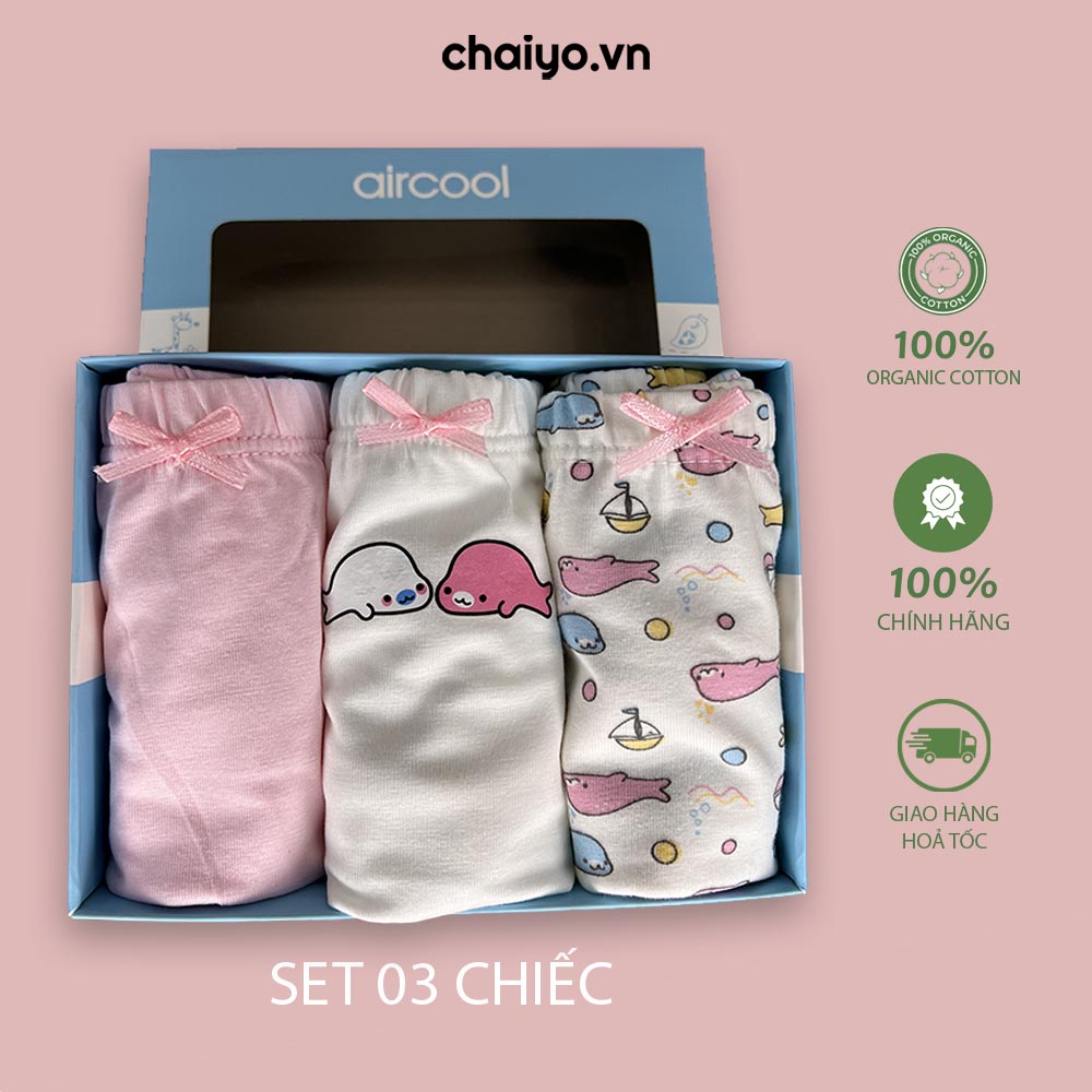 Quần lót đùi cho bé gái từ 2-12 tuổi organic cotton kháng khuẩn combo 3 cái-Aircool-chaiyo.vn