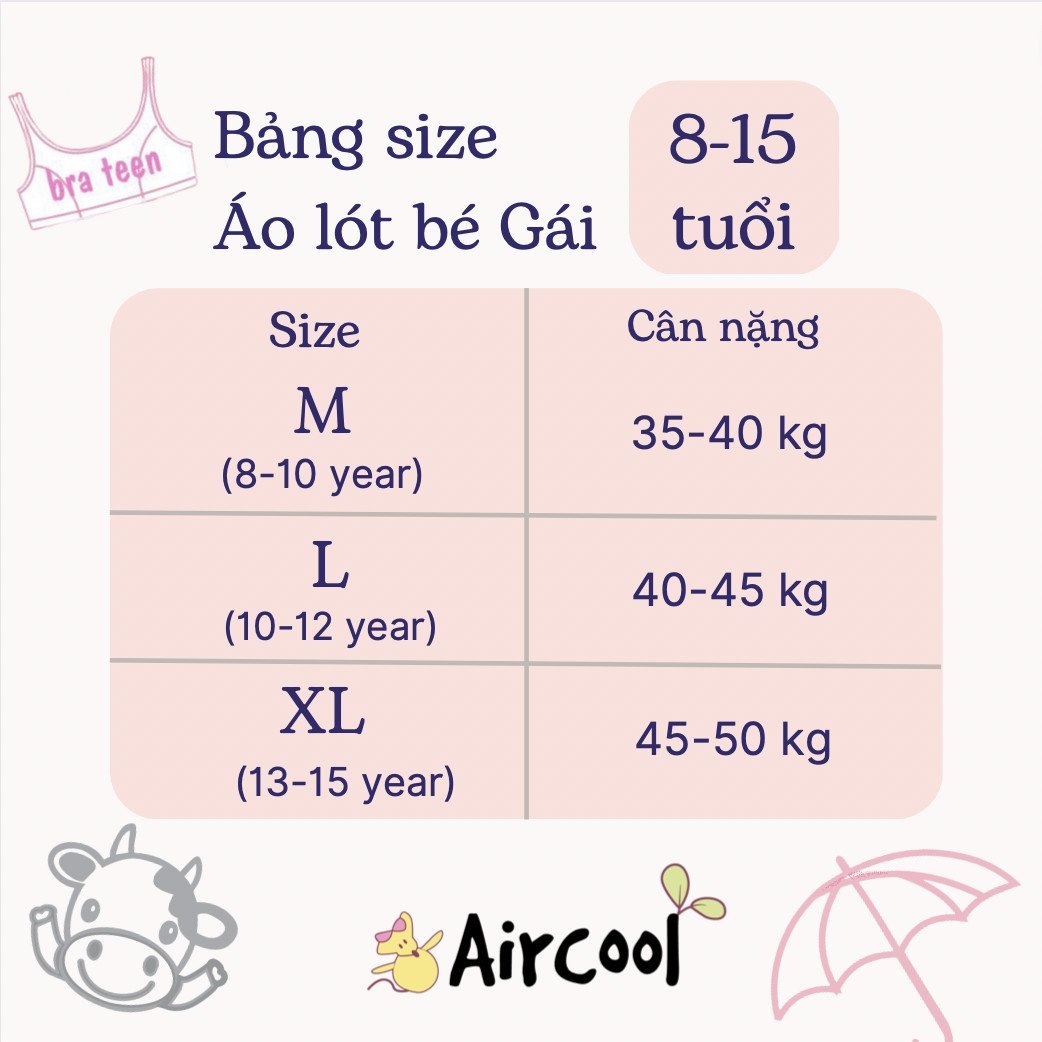 Áo lót áo lá dậy thì cho bé 8-15 tuổi Organic cotton co giãn 4 chiều SPBRT03-Aircool-chaiyo.vn